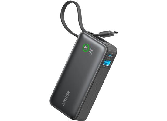 Anker Nano Power Bank, 10,000mAh Portable Charger with Built-In USB-C Cable, 30W Max Output, for iPhone 16/15 Series, MacBook, AirPods, and More - Black